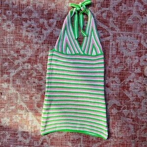 NWT crochet pink and green halter dress